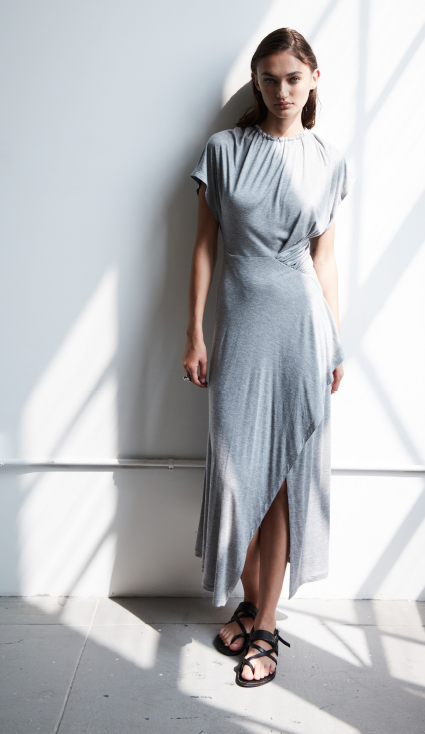 Heather Grey Draped Midi Slit Dress