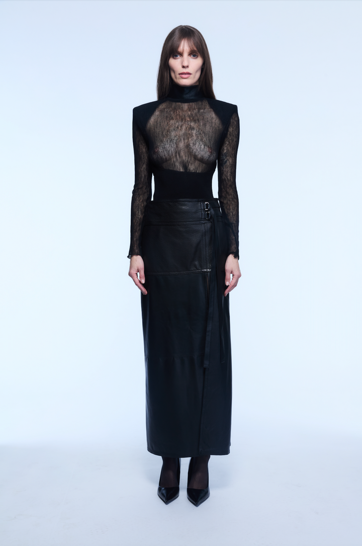 LEATHER BELTED SKIRT