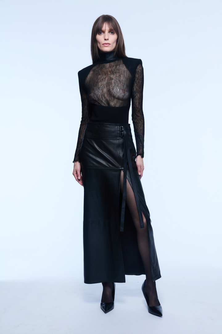 LEATHER BELTED SKIRT