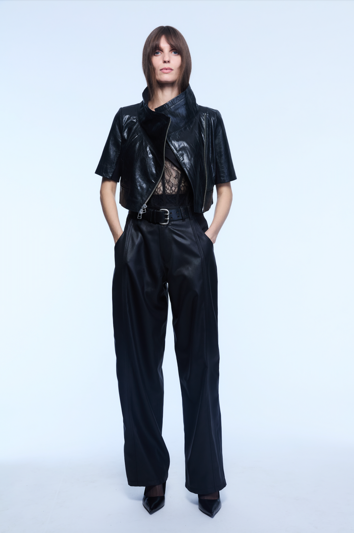 CROPPED LEATHER JACKET BLACK