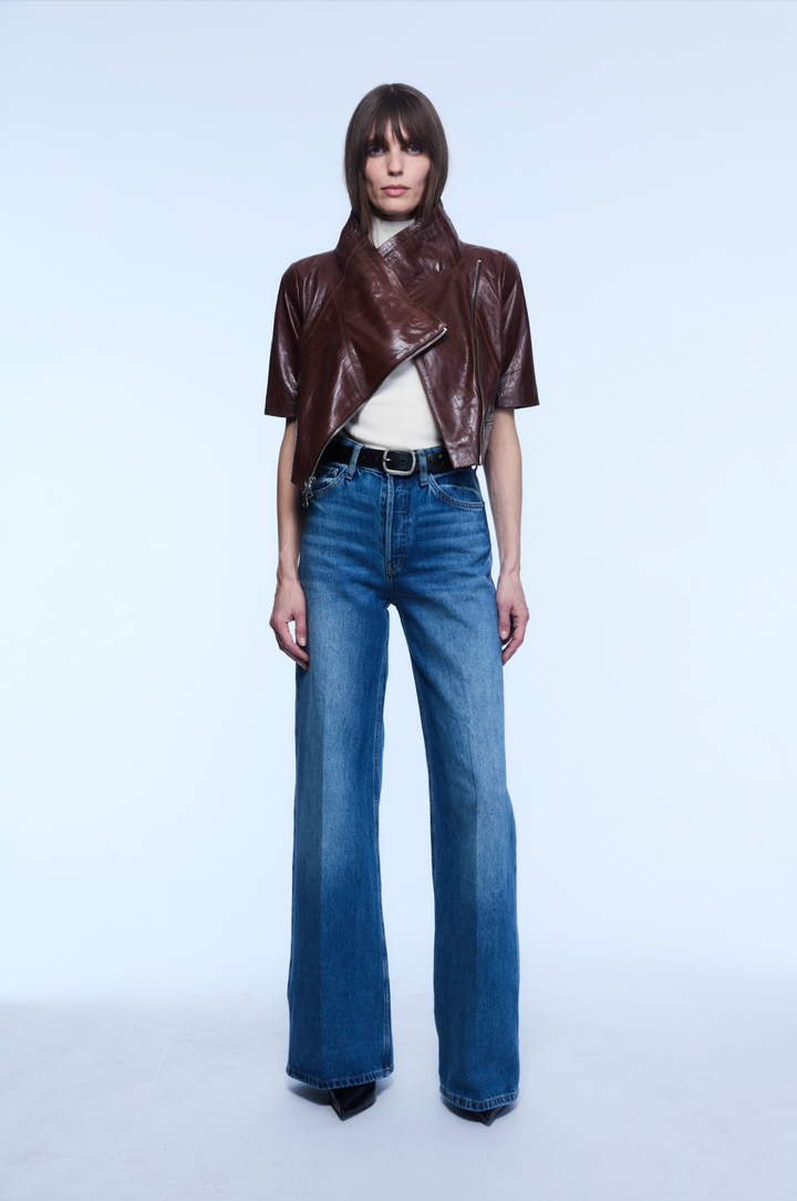 CROPPED LEATHER JACKET BROWN