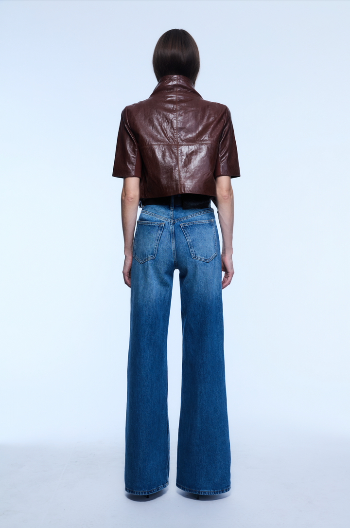 CROPPED LEATHER JACKET BROWN