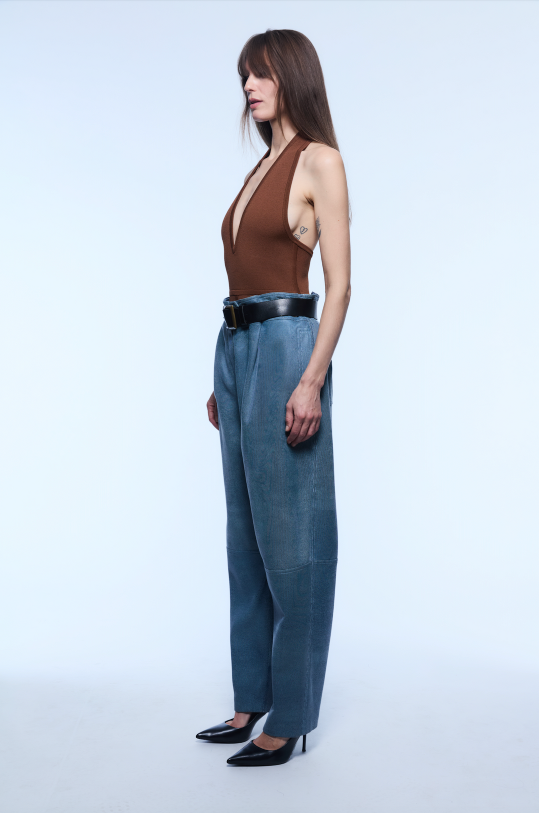 JAPANESE DENIM LEATHER PAPERBAG PANTS