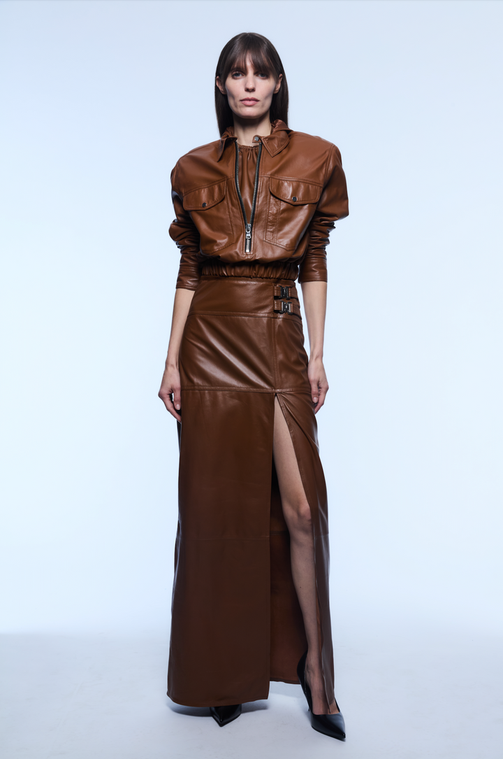 JOLENE LEATHER TOP COGNAC