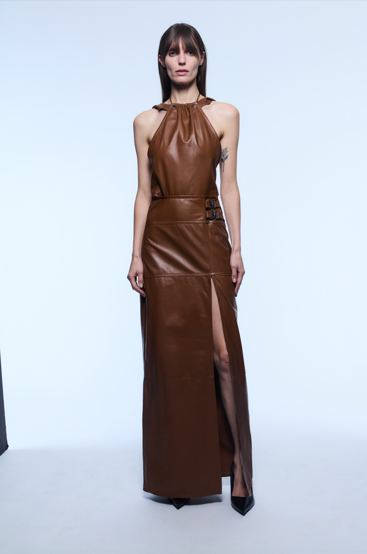MELISSA LEATHER DRESS COGNAC