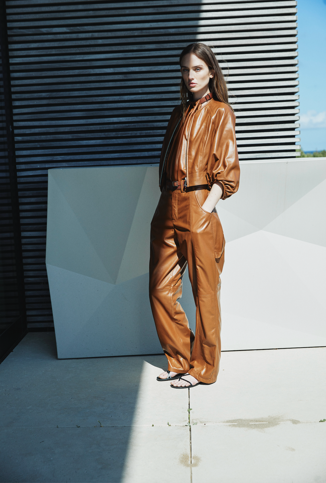 OLIVE LEATHER JACKET COGNAC