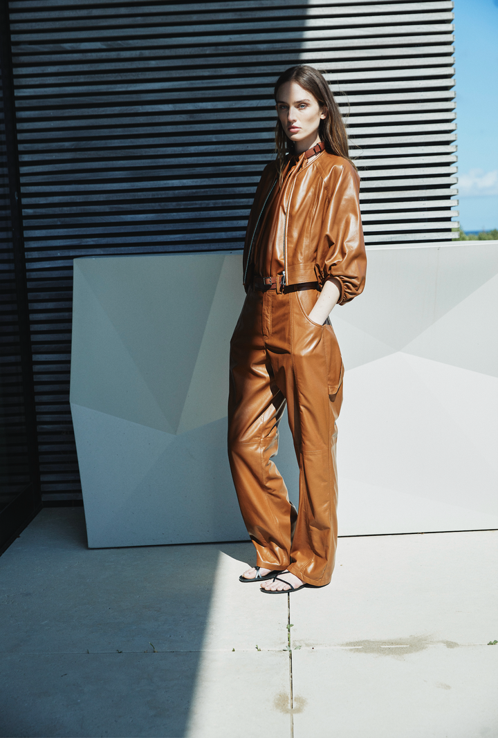 OLIVE LEATHER JACKET COGNAC