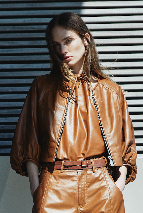 OLIVE LEATHER JACKET COGNAC