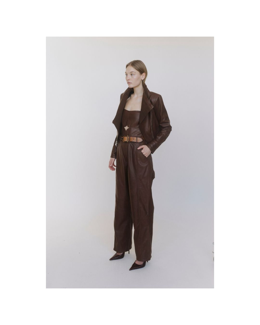 Cropped Leather Jacket Long Sleeve