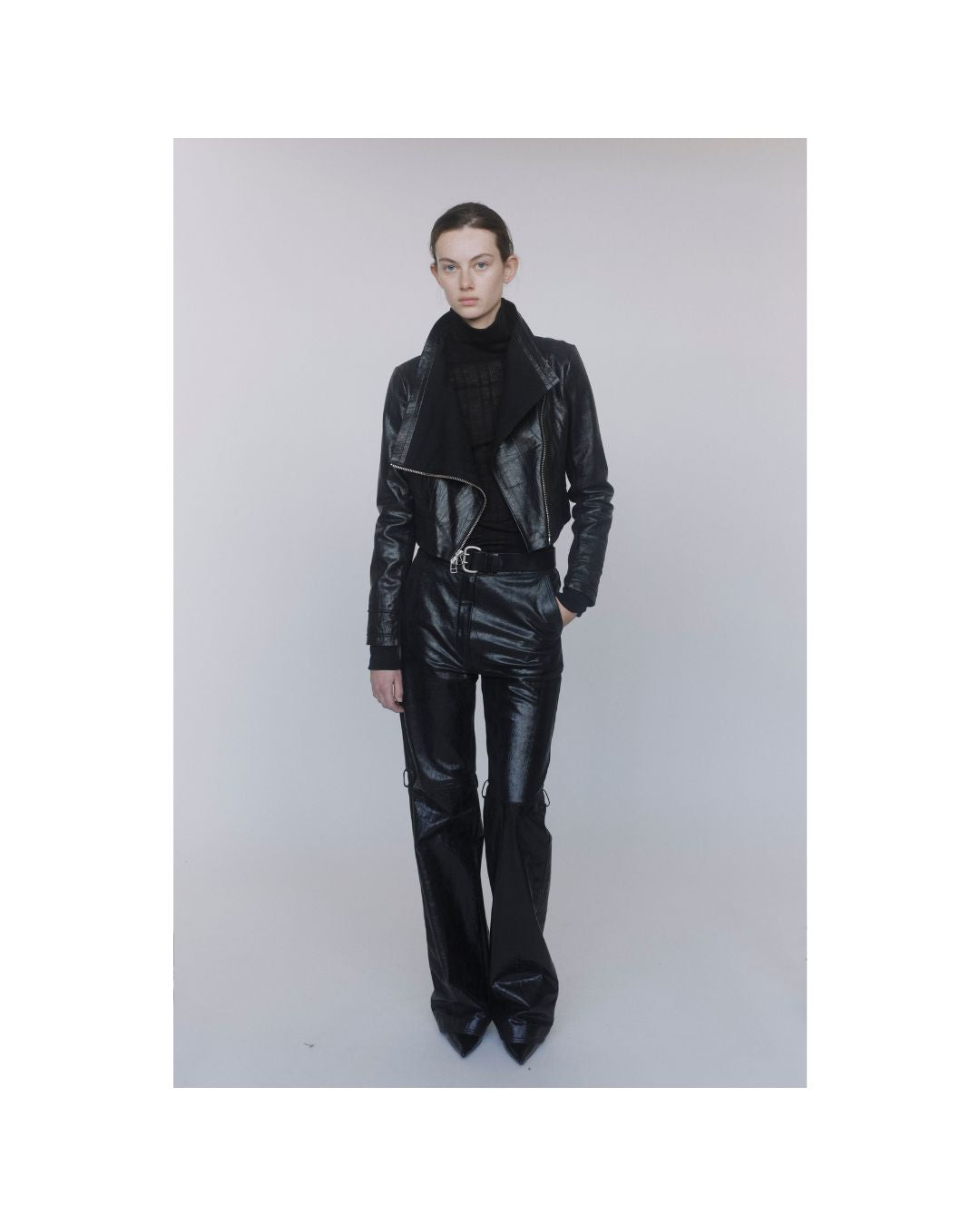 Cropped Leather Jacket Long Sleeve