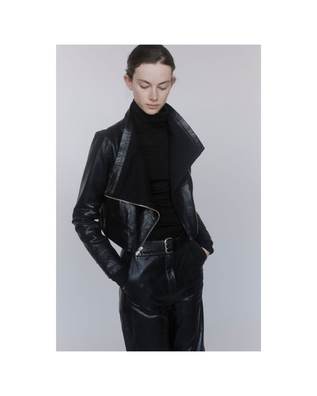 Cropped Leather Jacket Long Sleeve