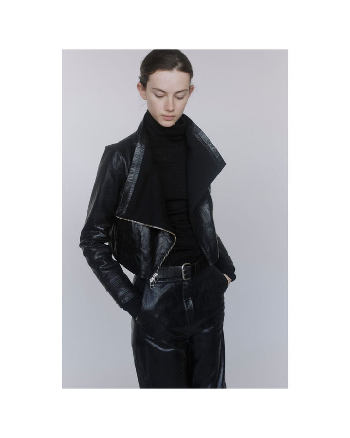 Cropped Leather Jacket Long Sleeve