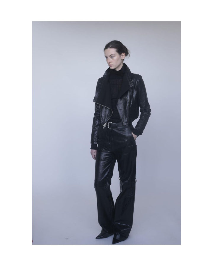 Cropped Leather Jacket Long Sleeve