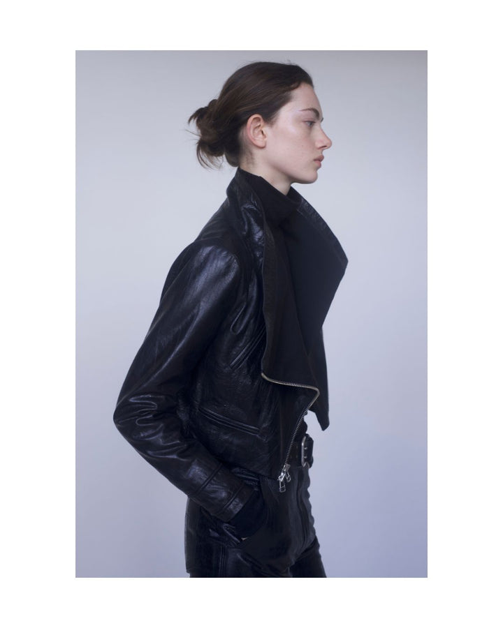 Cropped Leather Jacket Long Sleeve