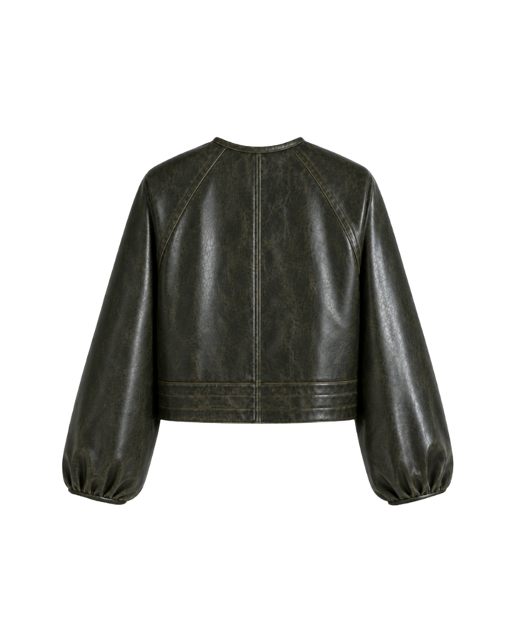 Olive Leather Jacket Crackle Green
