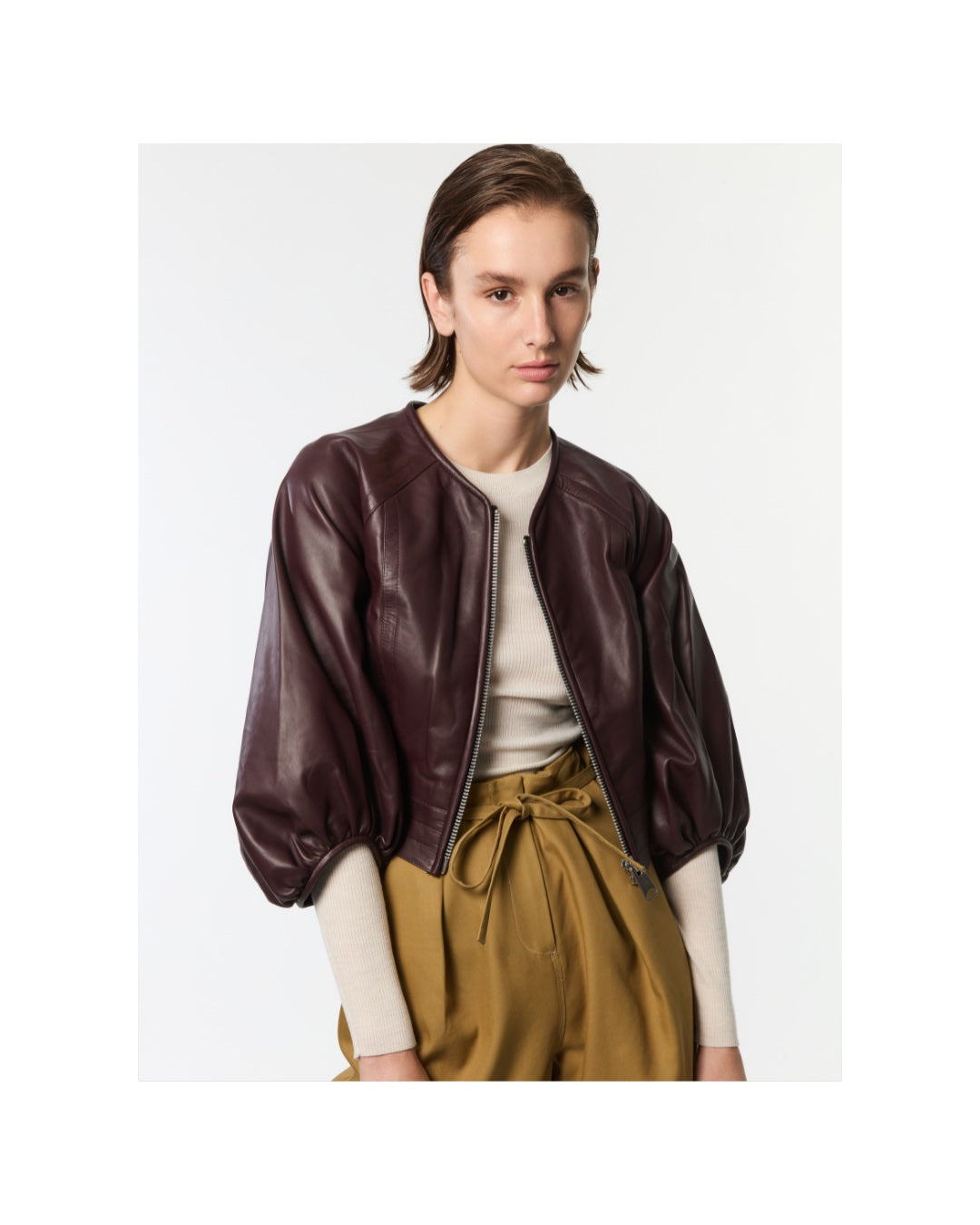 Olive Leather Jacket Bordeaux