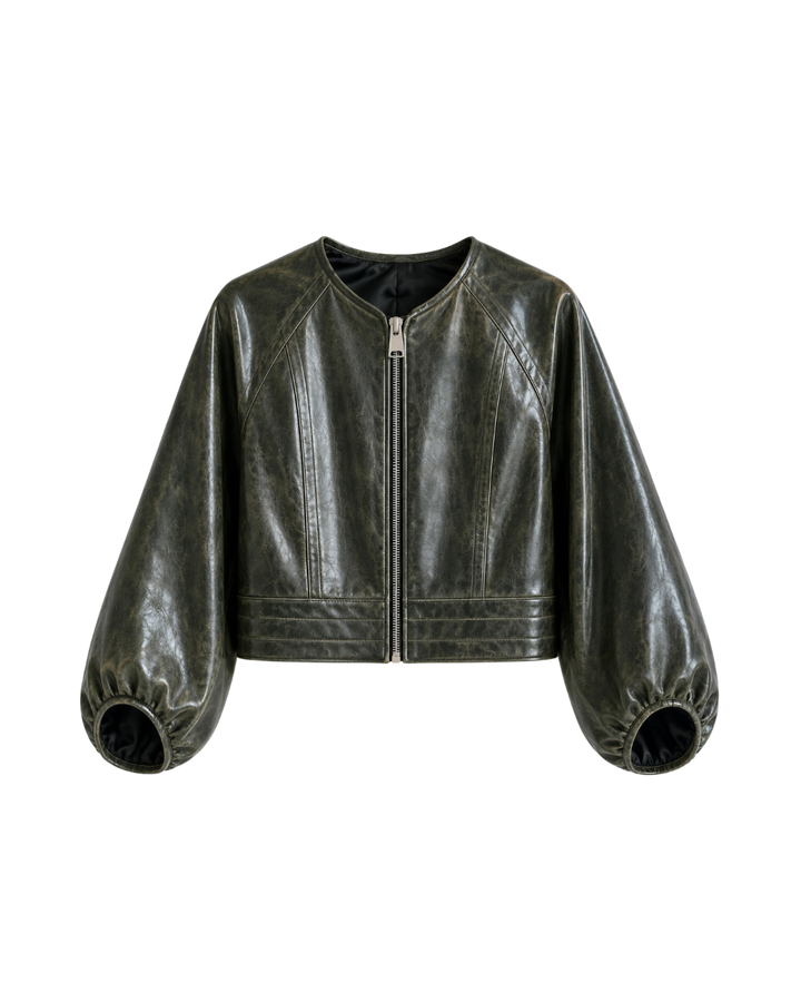 Olive Leather Jacket Crackle Green