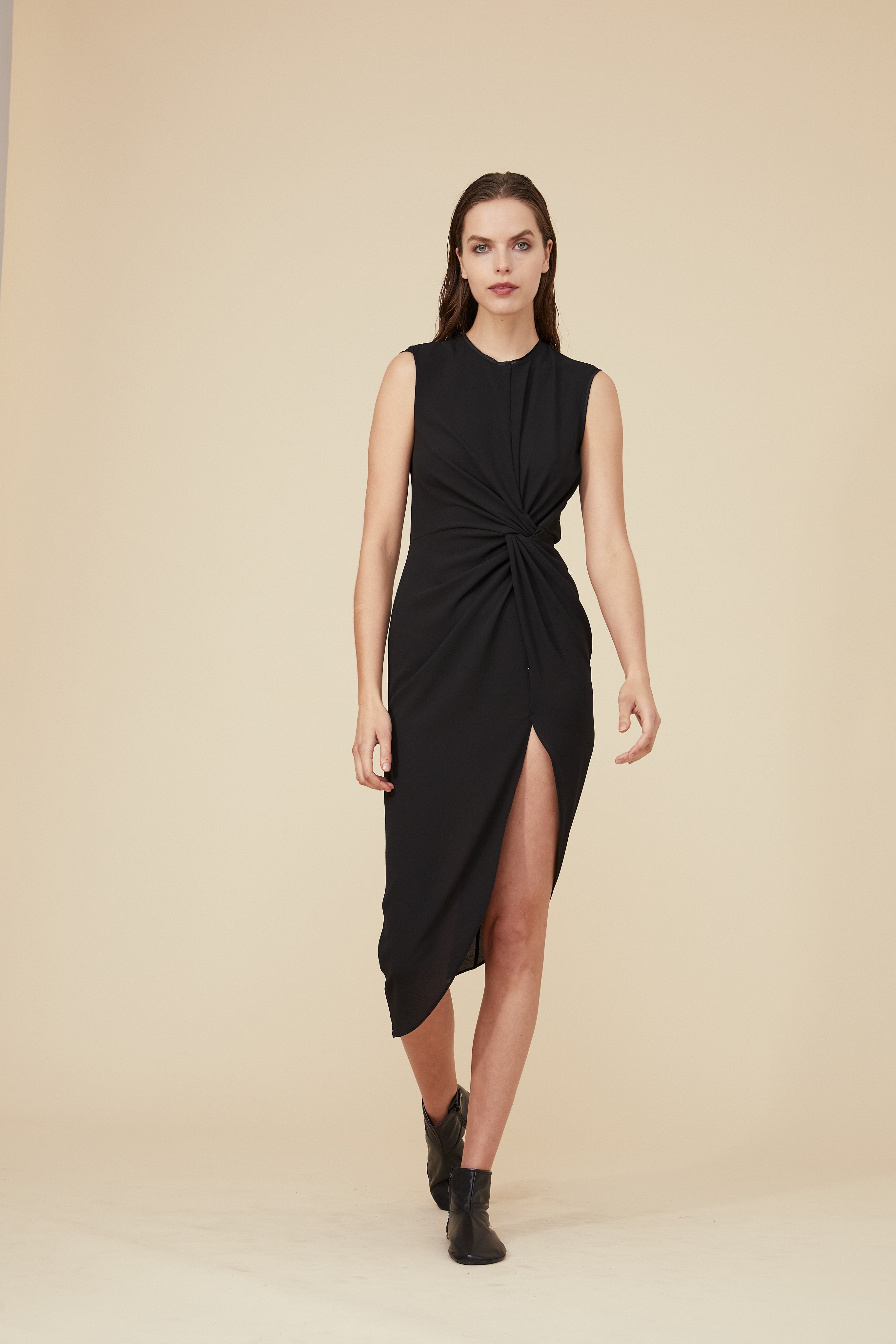 FRONT GATHERED DRESS WITH HIGH FRONT SLIT – Yigal Azrouël