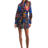 TRENCH DAY TIME DRESS W/ ABSTRACT PRINT