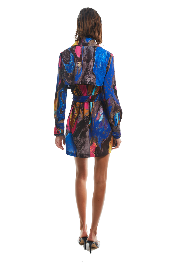 TRENCH DAY TIME DRESS W/ ABSTRACT PRINT