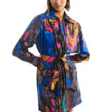 TRENCH DAY TIME DRESS W/ ABSTRACT PRINT