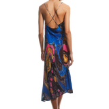 ITALIAN TWILL ABSTRACT PRINT DRESS W/METAL CHAIN
