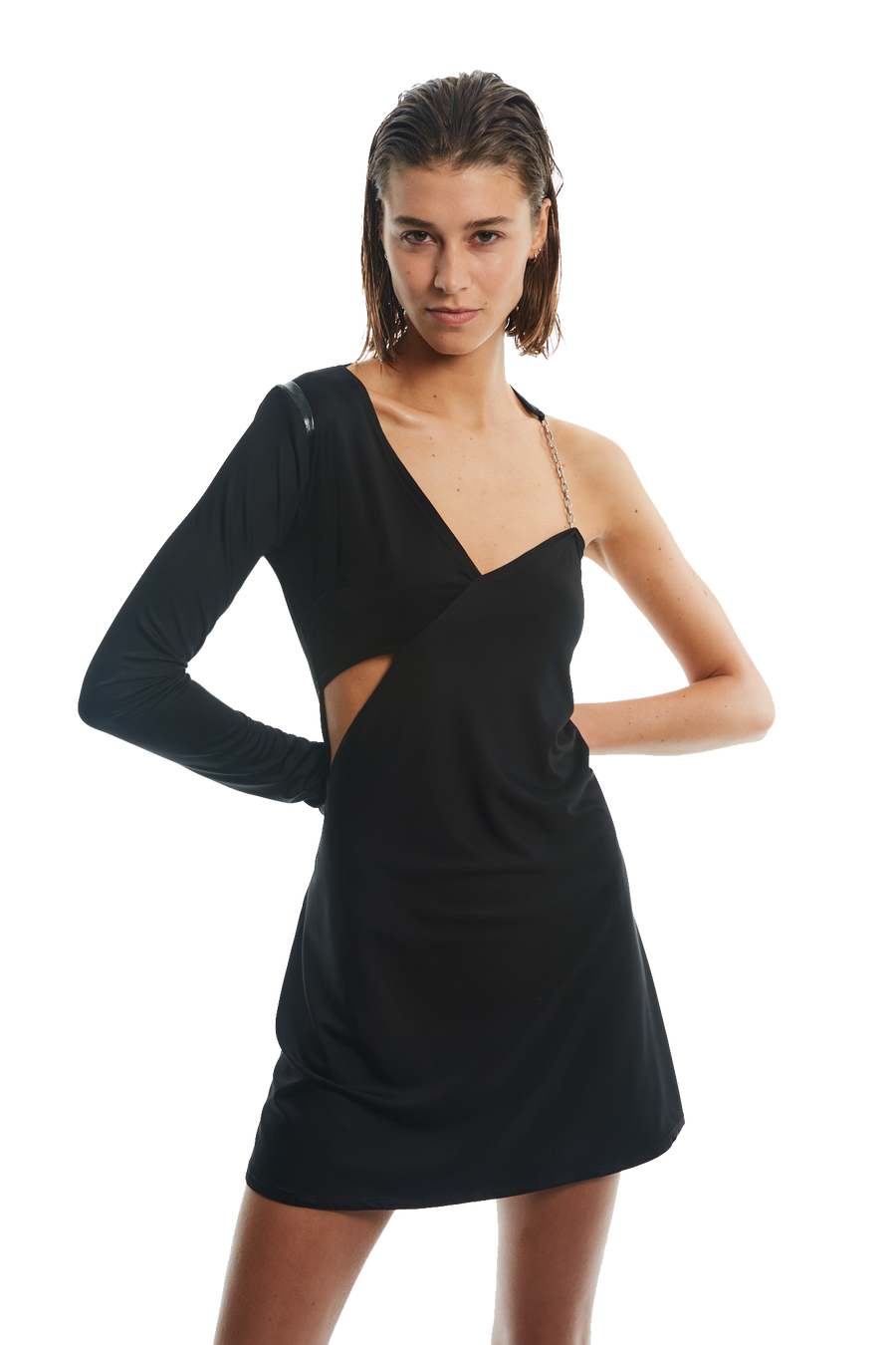 DECONSTRUCTED SHORT DRESS WITH METAL CHAIN