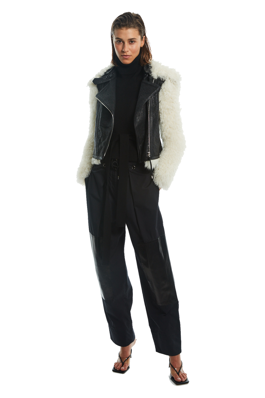 SHEARLING PANEL MOTO JACKET