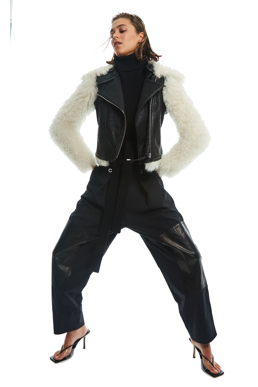 SHEARLING PANEL MOTO JACKET