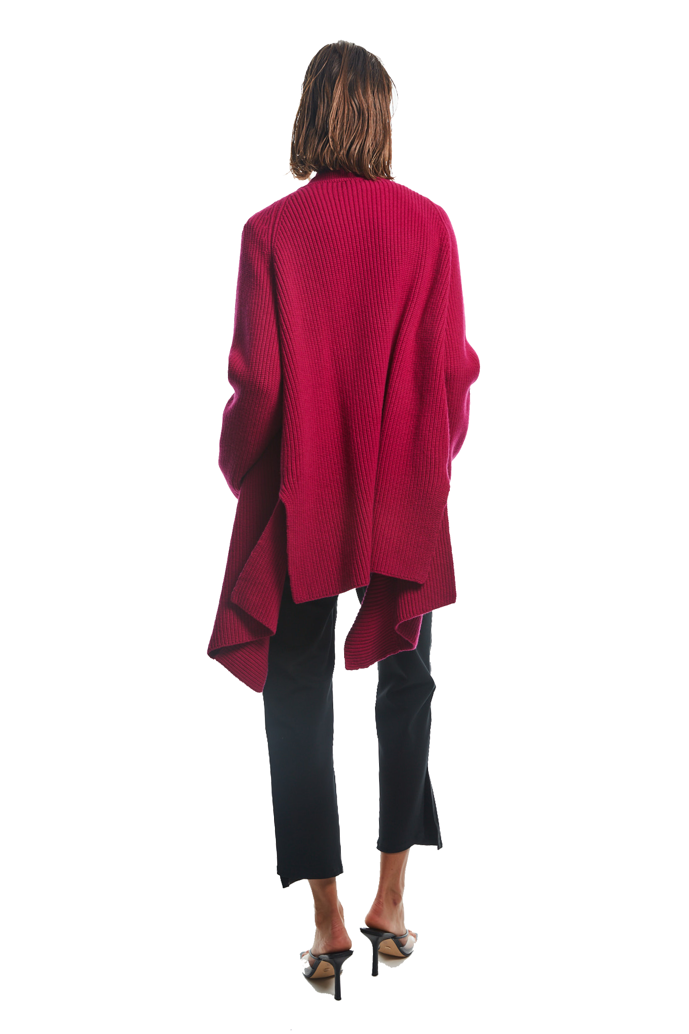 LONG KNIT CARDIGAN W/ BELT FUCHSIA