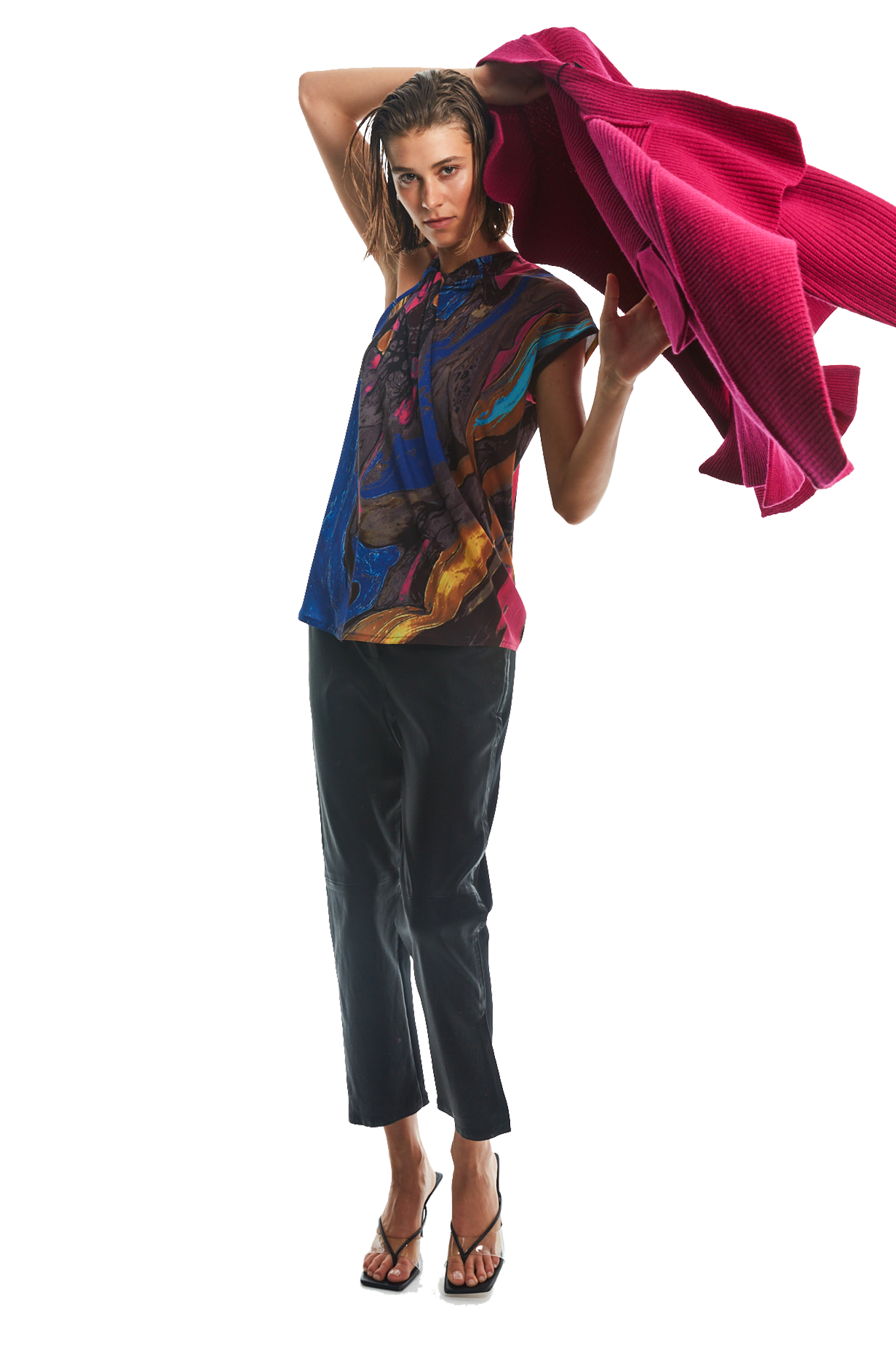 LONG KNIT CARDIGAN W/ BELT FUCHSIA