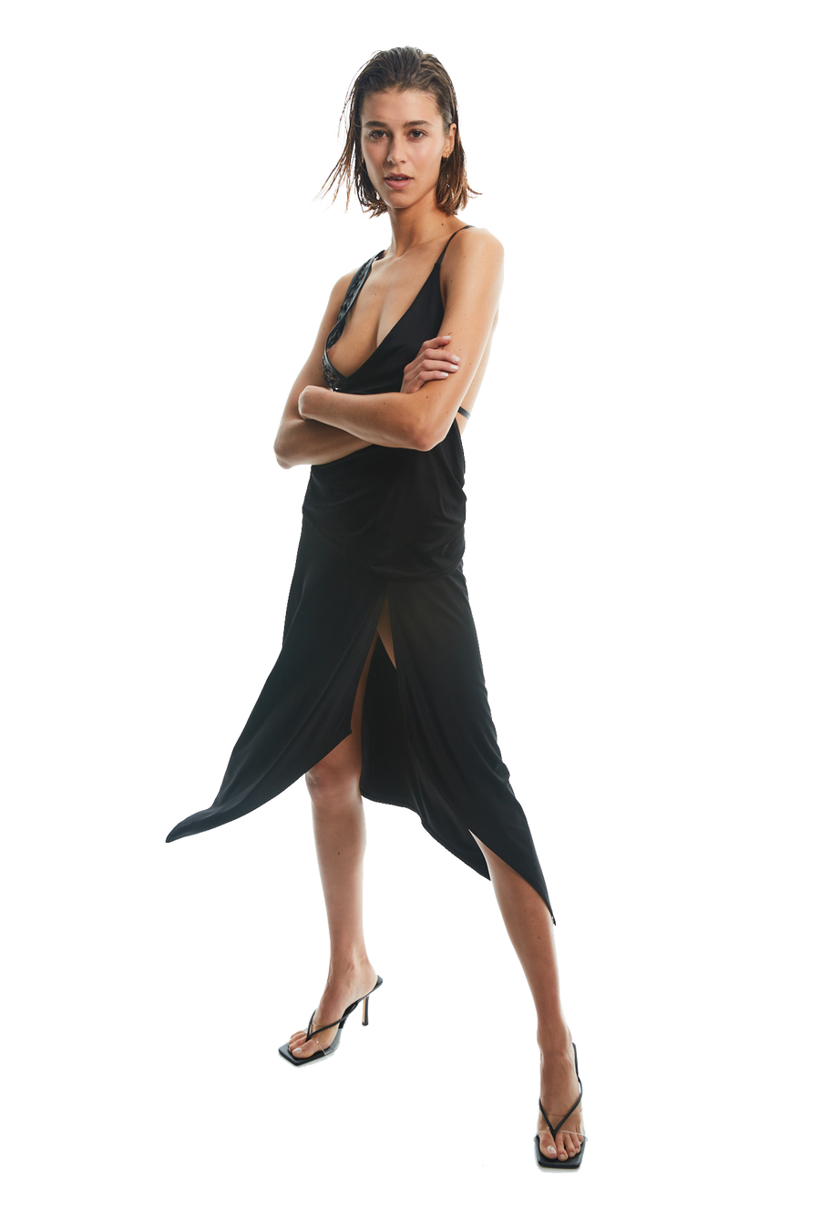 ASYMMETRICAL DRESS WITH MESH PANEL