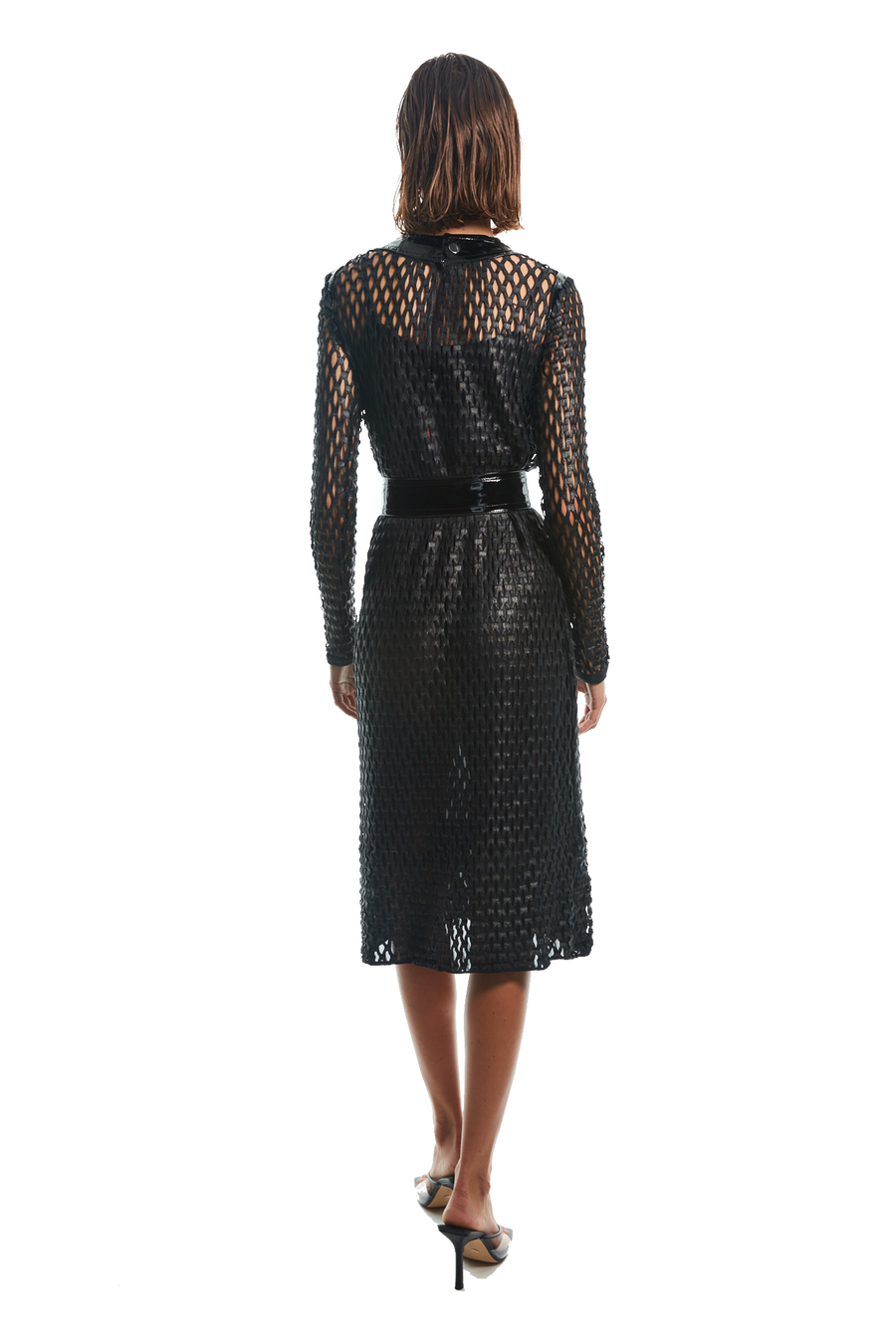 ITALIAN FISHNET W/PATENT LEATHER DRESS
