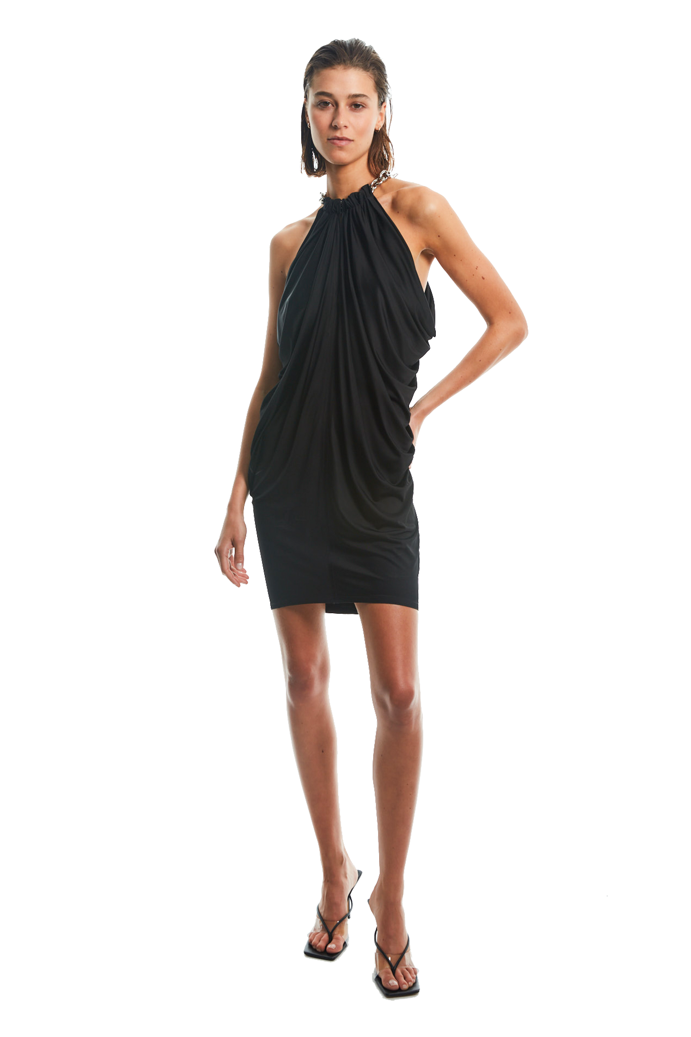 HAND DRAPED SYMMETRICAL HEAVY CHAIN DRESS