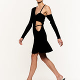 ASYMMETRIC ENGINEERED DRESS WITH CHAIN DETAILS