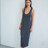 Long Jersey Dress with Black Gather Detail