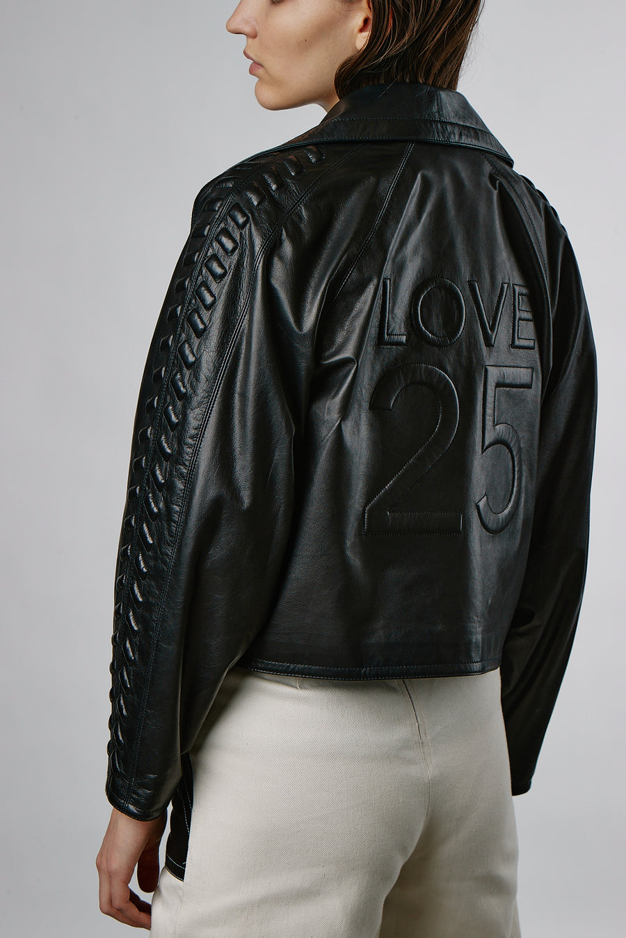 QUILTED SLEEVE LOVE 25 MOTO JACKET