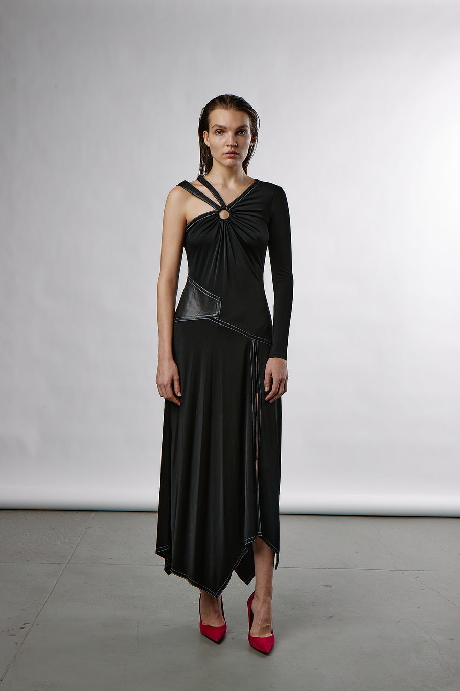 PATENT LEATHER PATCHWORK GOWN