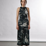 PRINTED STRAP DRESS WITH BACK DETAILS