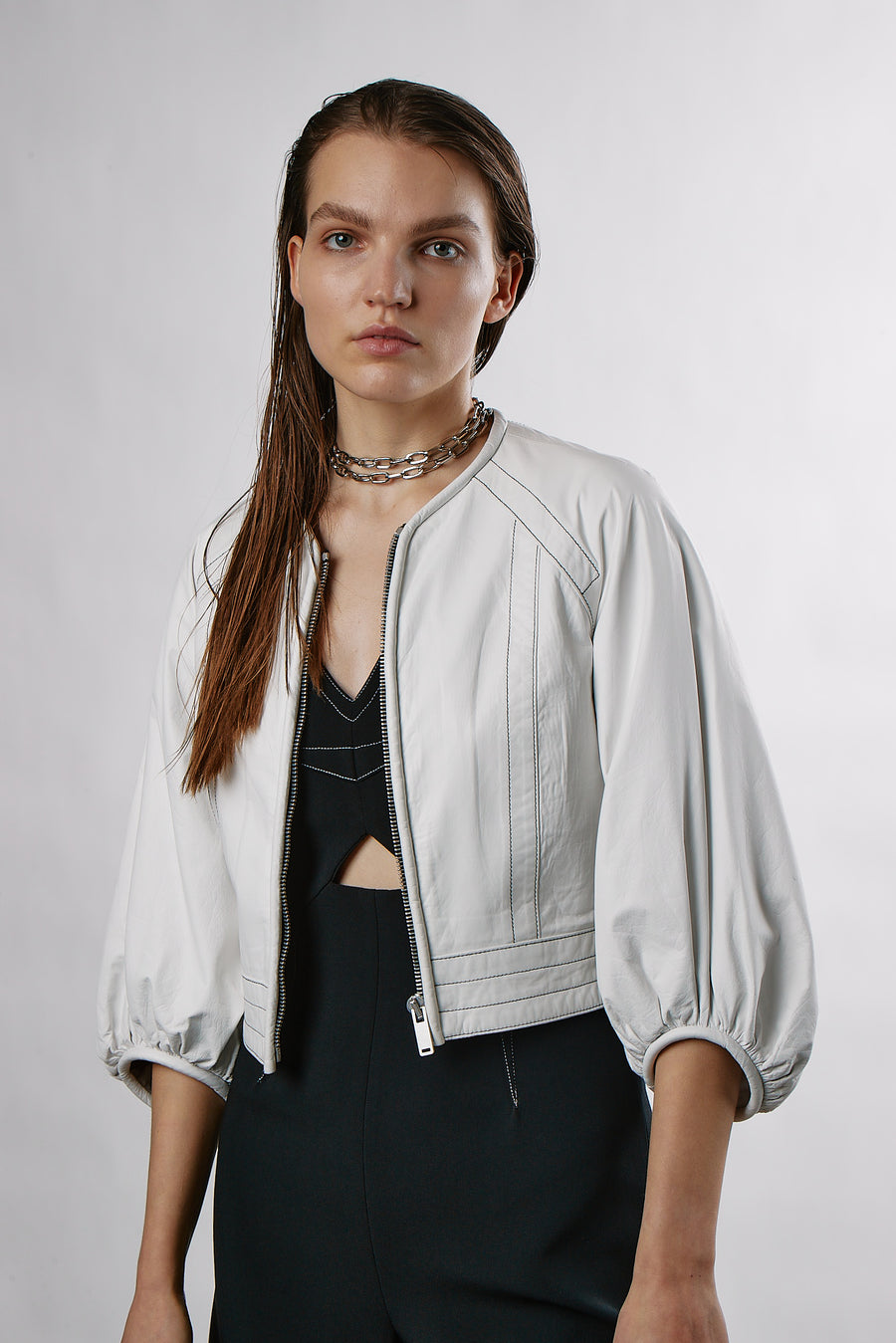 VOLUMED SLEEVE LEATHER JACKET
