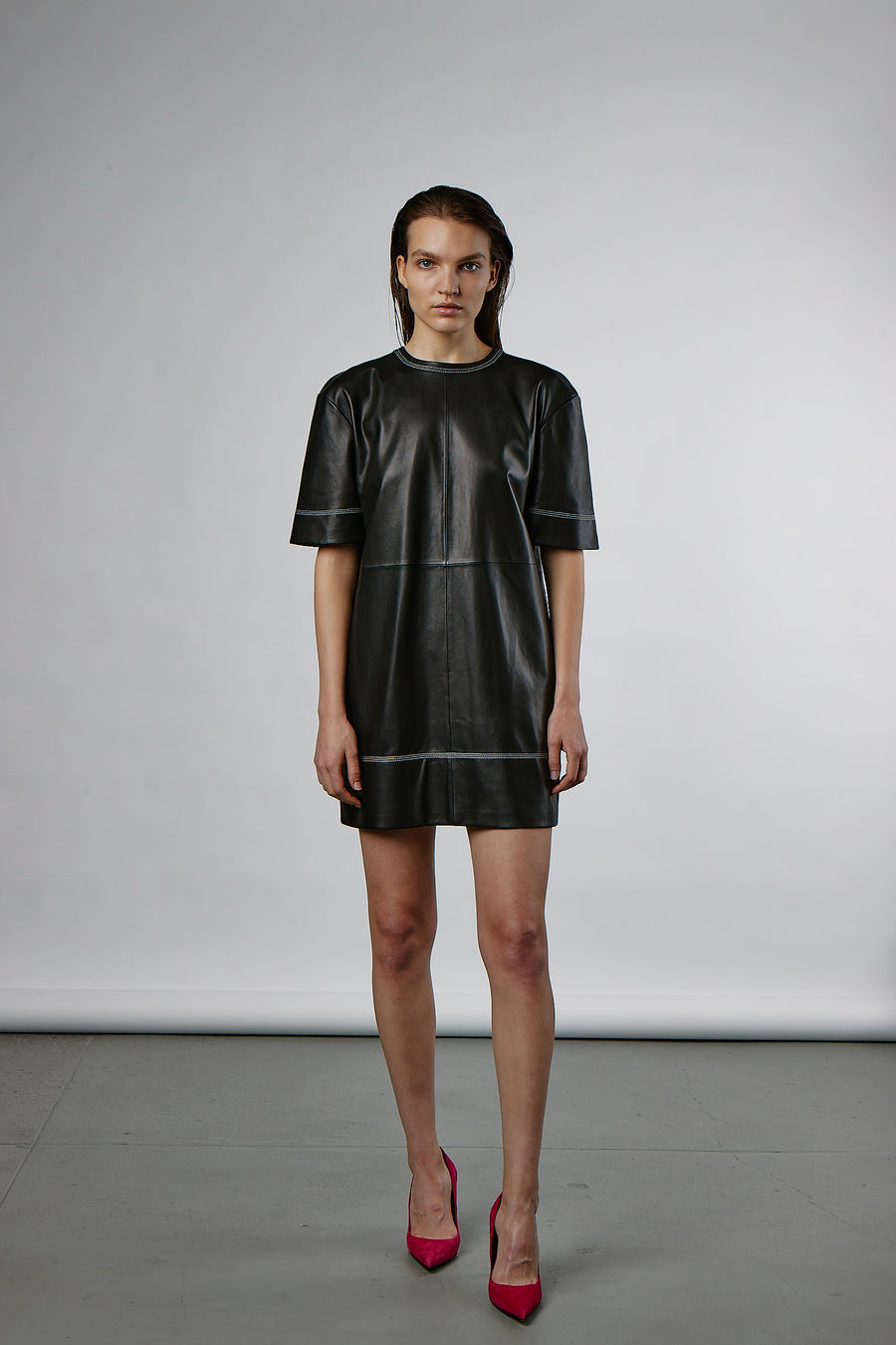 LEATHER BACK ZIPPER OVER DRESS