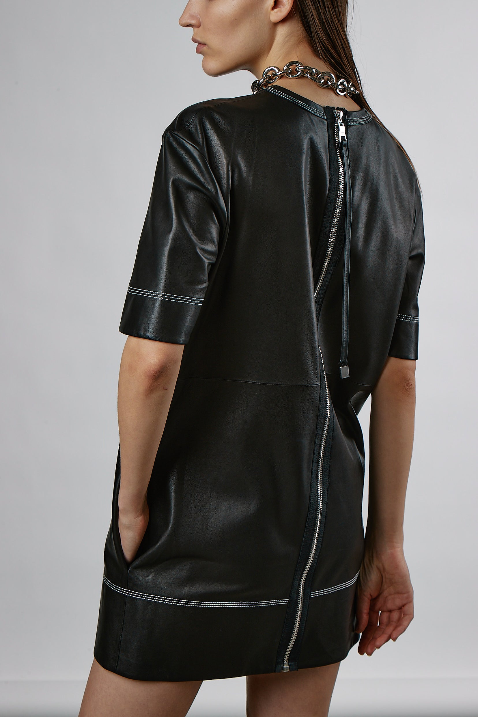 LEATHER BACK ZIPPER OVER DRESS – Yigal Azrouël