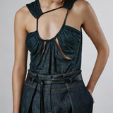 LEATHER STRAP FRONT GATHER TOP